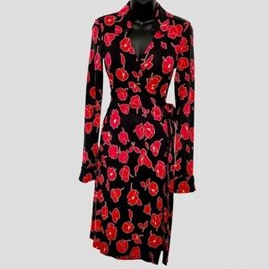 DVF vintage size 8 Floral Wrap Dress - Red and Black